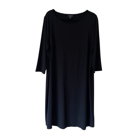J. Jill Wearever Black 3/4 Sleeve A-Line Shift Dress Size 1X Stretch LBD - Picture 2 of 9